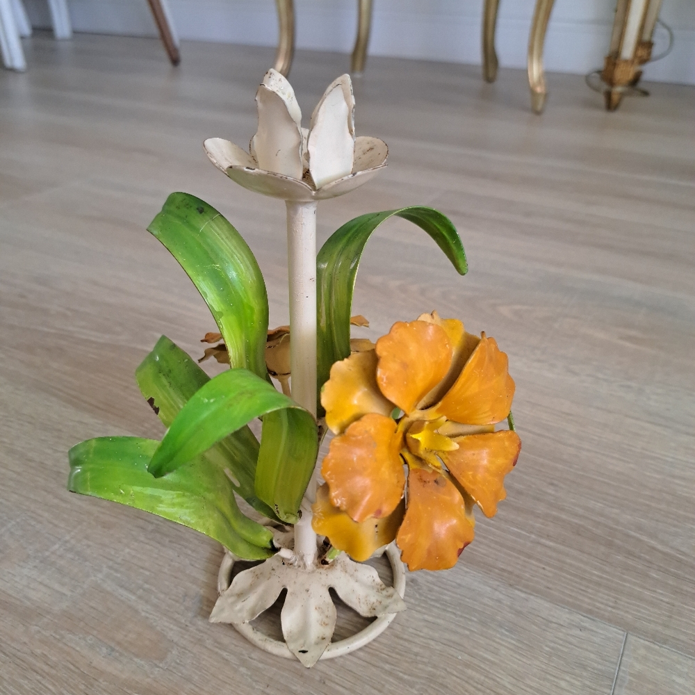 Italian metal tole flowers candle holder